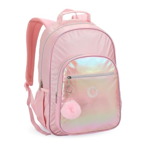 Mochila 3 Divisórias Escolar Rosa Metalizada Resistente Fofa Alça Reforçada Kwaii Trend Grande Linda