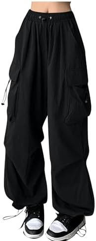 Wide Leg High Waisted Cargo Pants Women Baggy Y2k Casual Parachute Pants Comfy Fit Cargo Pant with Pockets Streetwear