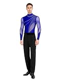 Linjinx Mens Latin Dance Outfits Bodysuit And Long Pants 2-piece Suit for Latin Chacha Ballroom Dance Rumba Royal Blue 3X-Large