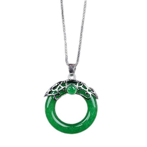 UZKWYKYC esculpido de jade, amuleto Amuleto de la suerte tallado, colgante de jade verde real con colgante de plata de ley 925, collar con cadena, joyería de plata de ley, collar de jade