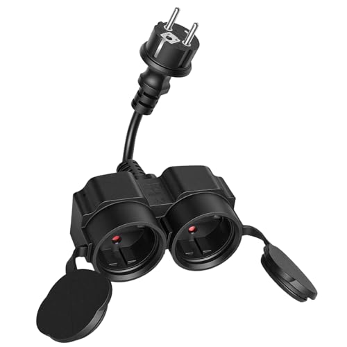 Distribuidor de enchufes para exterior, doble enchufe, cable alargador corto, IP44, resistente al agua, enchufe doble, 3500 W, 16 A/250 V, enchufe exterior para oficina, hogar, jardín, cocina