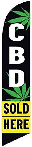 CBD Sold Here - with leaves (Black/Yellow) Advertising Feather Flag 12ft -- Replacement Flag Only (without Poleset)