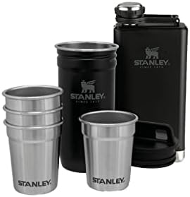 Stanley Adventure Pre-Party Shot Glass + Flask Set Matte Black - Stal nierdzewna Bez BPA - Piersiówka ze Stali Nierdzewnej - Zestaw podarunkowy - Do Mycia w Zmywarce