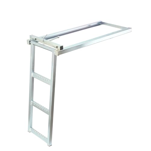 ECUTEE Escalera plegable para camión, 3 peldaños galvanizada, carga máxima 300 kg, 75 x 72,5 x 35 cm