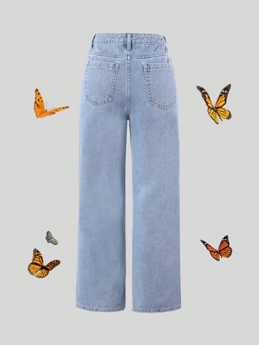 Floerns Girls Elastic Waist Distressed Ripped Straight Leg Denim Jeans2