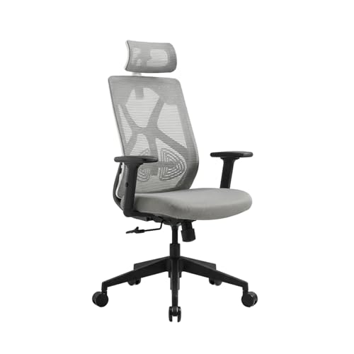 Image of Wakefit Gravita Ergonomic Office Chair for Work | 3 Year Warranty | Single Lock and Recline | Soft Armrest with 3 Dimension adjustability| Strong Nylon Base | 8+ Hours of Comfort| White and Grey