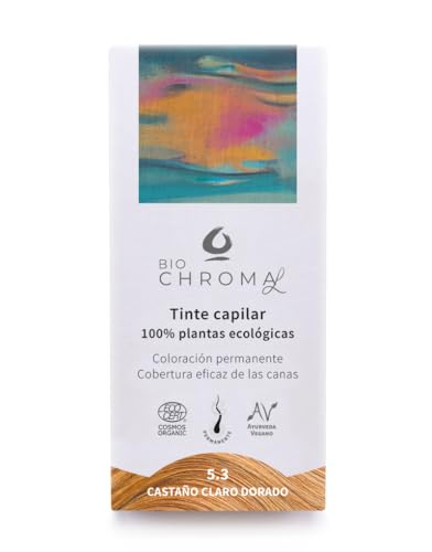 Tinte Vegetal Ecológico | Coloración Permanente para el pelo | 5.3 - Castaño Claro Dorado | Sin Amoníaco, sólo plantas naturales. Tintes Chroma