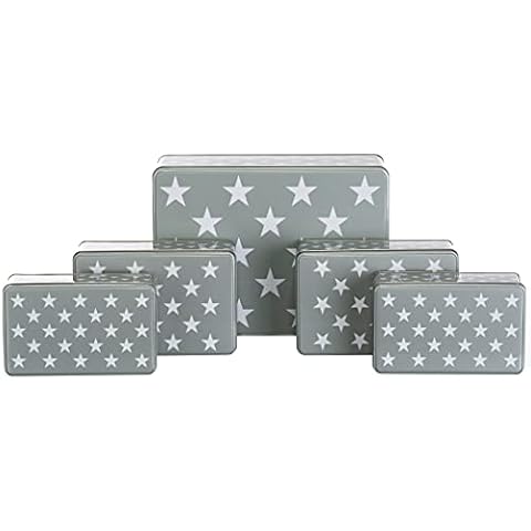 Brandsseller 5er Set Keksdose rechteckig Weihnachtsdose Plätzchendose Gebäckdose Metall Sterne Cover