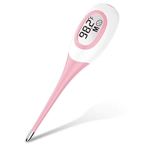 Digital Body Thermometer, 8 Seconds Fast Reading Temperature Meter for Oral Ráctal Underarm Fever Check, Soft Head LED Memory Display for Babies Kids Adults (Pink)