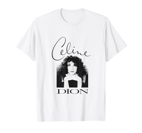 Official Celine Dion Black and White Photo T-Shirt, Men, White, Large