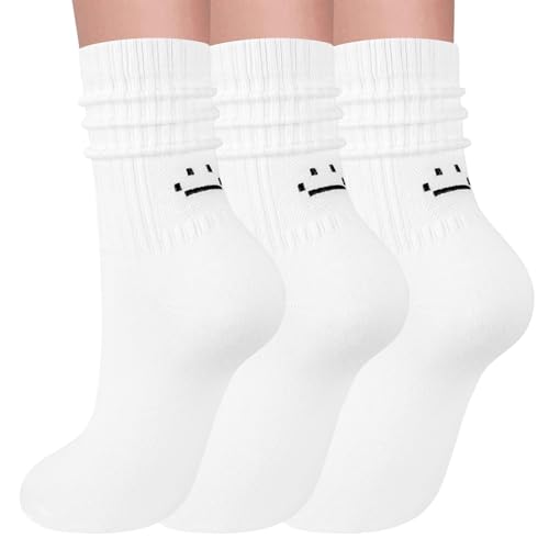 Image of 3 Pairs Slouch Socks for Women Soft Mid Calf Rib Scrunch Crew Tube Socks