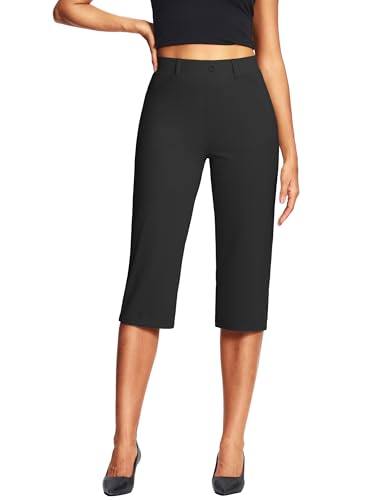 Image of ISEEGZ 14'' /18 inch Capri Pants for Women Dressy Stretch Pull On Womens Capris with Pockets Petite Summer Office Work Casual