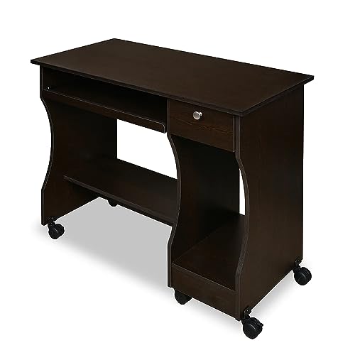 Image of Nilkamal Zenith Engineered Wood Computer Table | Study Desk with Keyboard Tray, 2 Open Shelves, and 1 Drawer (Finish: Teak)