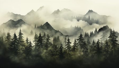 Tableau paysage de montagne brouillard toile 90x50 cm pour masquer un mur vide