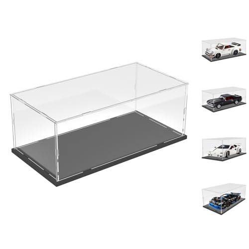 Choowin Acrylic Display Case for Lego Time Machine 10300 for Lego Porsche Car 10295 10337 10357 42176 42224 Thickened Clear Acrylic Display Cases for Collectibles Assemble Dustproof Box(Black Base)