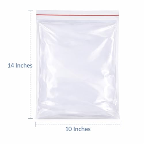 Image of Zip Lock Clear Plastic Storage Bags| Resealable Clear Plastic Bags| Durable and Leak-Proof |Square Pouches with Press Seal Apply To Kitchen Storage and Jewellery Packaging-10 * 14-100Pack