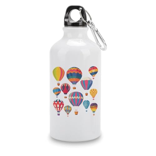 Botella de agua deportiva con globos de aire caliente coloridos, reutilizable, de aluminio, aislada, para exteriores