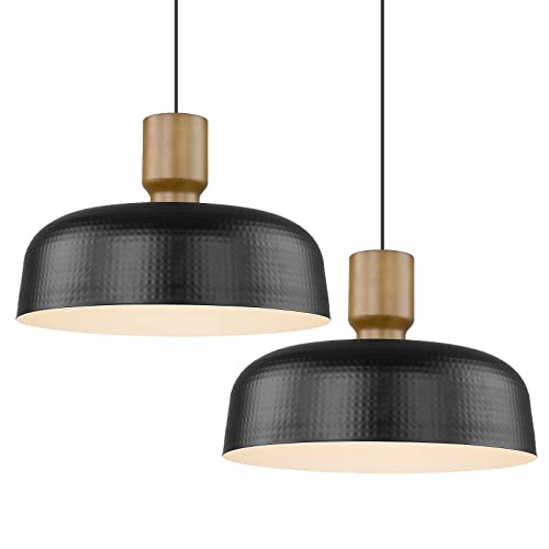Image of Darkaway Large Industrial Pendant Light Fixtures with Hammered Metal Shade, 2Pack Black 18.1inch Oversized Pendant Lighting for Kitchen Island Hanging Lamp Adjustable Height