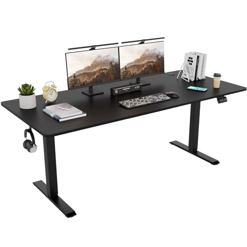 TRIUMPHKEY Escritorio Elevable Eléctrico 180x80cm, Standing Desk, Mesa elevable con 2 Alturas de Memoria, Agujero Pasante, Escritorio de Altura Ajustable 71-119cm Negro