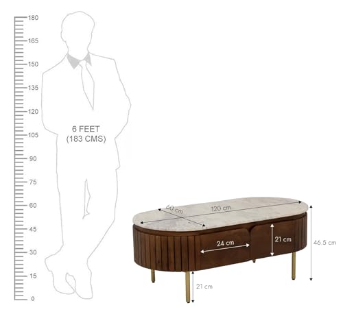 Image of The Attic Carlston Coffee Table, Coffee Table for Living Room, Solid Wood Centre Table with Ceramic Top, Tobacco Brown Finish
