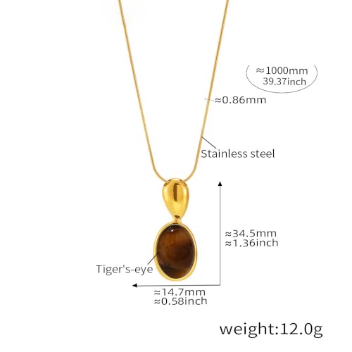 Geometry Oval Stone Pendant Necklace for Women Long Slip Chain Necklaces Tiger Eye Stone Stainless Steel Adjustable Link Chains Fashion Jewelry4