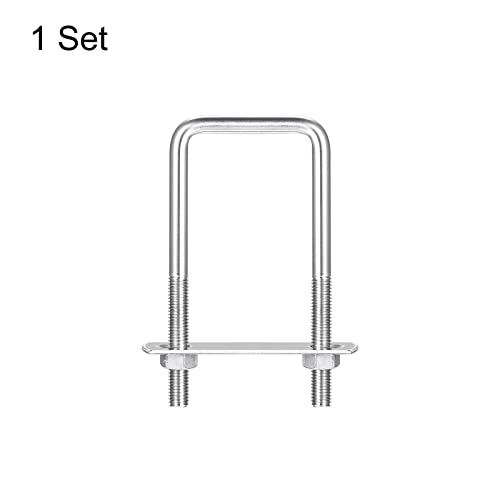 Image of uxcell Square U-Bolts, 47mm(1.85 inch) Inner Width 110mm Length M8 304 Stainless Steel U Clamp Bolt with Nuts and Plates, for Boat Trailer