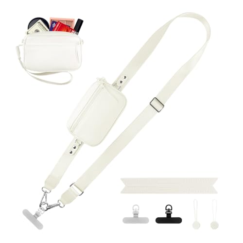 YFWE Handy-Gurt mit Geldbörse Crossbody | Abnehmbare RFID Blocking Armband Geldbörse | Universal Handy Lanyard mit 360° Drehbaren Clips für alle Smartphones (Weiß)