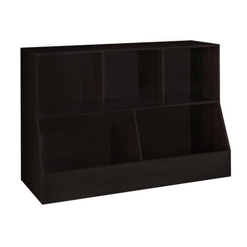 Image of DINZI LVJ Toy Storage Organizer, Kids Bookshelf, Wood Toy Storage Cabinet, 5 Cubby Children Bookcase, 43.3" L Toddler Book Shelf for Playroom, Living Room, Nursery, Hallway, Classroom, Espresso