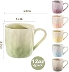 Porcelain Coffee Mugs, Multicolor, Set of 6, 12oz | Hand-Pinch Textured Ceramic, Microwave & Dishwasher Safe, Non-Toxic, Stylish Gift