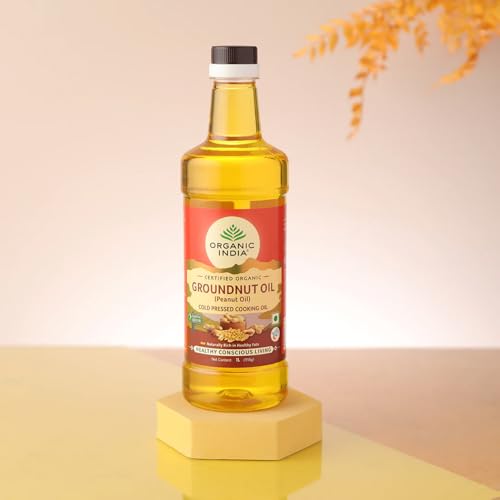 Image of Organic India Groundnut (Peanut) Oil, 1000ml | Cold Pressed Unrefined Organic Oil with Natural Flavour | Certified Organic and Lab Tested on 250+ Parameters | Perfect for Daily Cooking | Natural Aroma and Taste