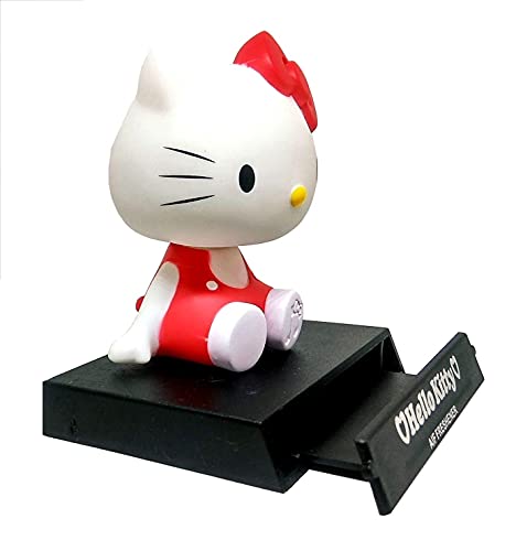 Image of AUGEN Super Hero Hello Kitty Red Action Figure Limited Edition Bobblehead with Mobile Holder for Car Dashboard, Office Desk & Study Table (Pack of 1)