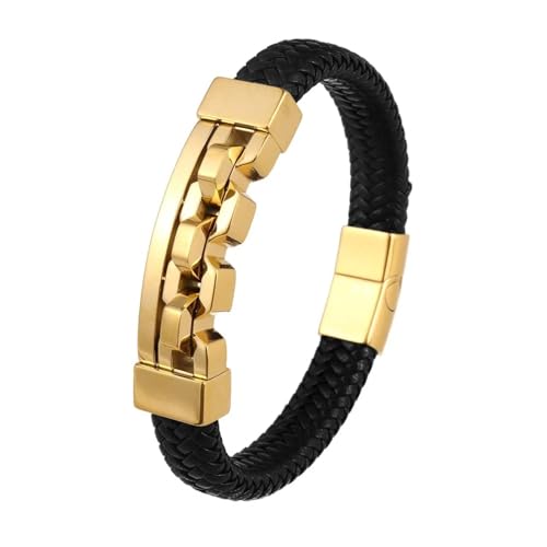 Bracelet homme tressé en cuir noir bijoux multicouches tendance punk branché