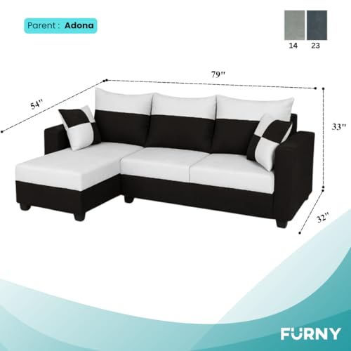 Image of FURNY Arissa 4 Seater Fabric LHS L Shape Sofa Set with Extra Cushions (Light Grey-Black) Premium Velvet Finish | Ideal of Living Room