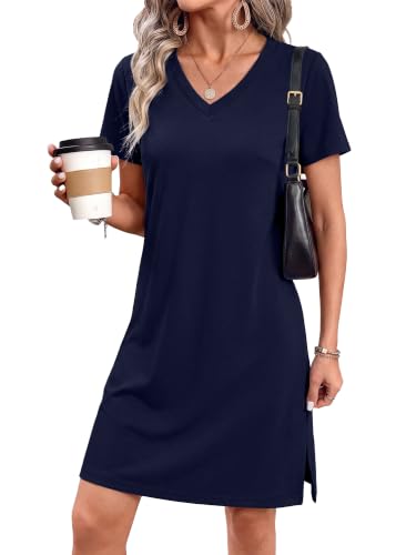 Image of RUMIA Summer Dresses for Women 2026 V-Neck Casual Sundresses T-Shirt Dress