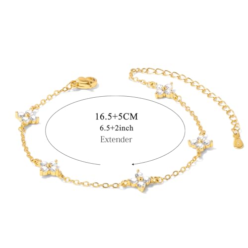 Aidenn Pulsera para mujer de oro con circonitas cúbicas, flores de plata 925, pulsera apilable dorada/plateada, joyería hecha a mano, regalo, 16.5 centimeters, Plata de ley - imagen 6