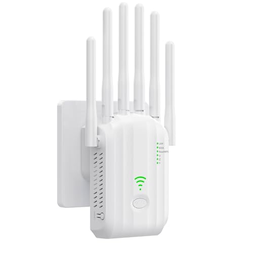 2025 New 1200Mbit/s WLAN Verstärker, WLAN Repeater Dual Band Verstärker Signalverstärker mit 1 LAN Port, 1 WAN Port, WPS,3dBi x6 Antennen kompatibel zu Allen Geräten