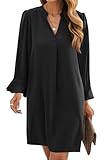 Wkior Women's Shift Dresses Elegant Fall V Neck Casual Cute Flowy Swing Dress Black XXL