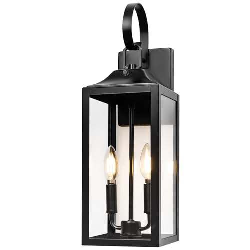 Yolsunes Black Dusk to Dawn Outdoor Wall Lantern 2-Light, 19" Large Outside Modern Porch Sconce Light Fixture, Industrial Porch Light Wall Mount with Glass, Waterproof Farmhouse Exterior Lamp Lighting by Yolsunes - Image 8