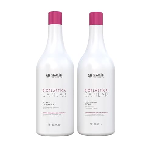 Richee Professional | Kit de cuidado del cabello Bioplástica Capilar | Omega Plus Formula | Champú y Texturizador Antiresiduos, 2 x 1000 ml