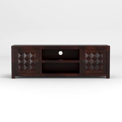 Image of Solid Sheesham Wood Entertainment TV Unit with 2 Door | Rosewood Tv Stand /TV Cabinet for Living Room | Bedroom | Wooden TV Panel with Shelf Stoarge | TV Table
