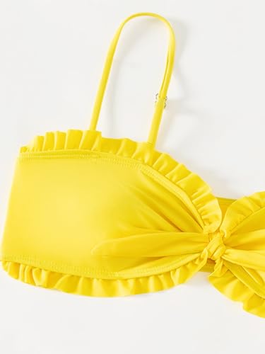 Image of Girl's 3 Piece Set Sunflower Print Bikini Sets Bathing Suit with Mesh Cover Up Skirts Yellow 150