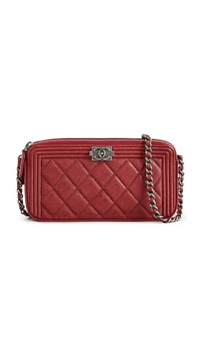 Chanel Women's Pre-Loved Caviar Boy Double Zip Wallet On Chain