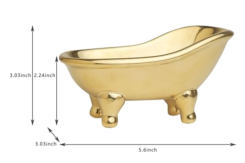 5.6" Ceramic Mini Bathtub Soap Dish Decortative Clawfoot Bathroom Soap Dish (Golden)