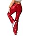 xxxiticat Women's Lace Up PU Leather Pants Chic High Waist Hollow Out Drawstring Bandage Cut Out Faux Leather Trousers(RE,S) Red