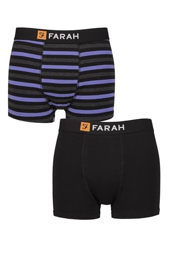 Farah Men’s 2 Pack Cotton Trunks – Classic Fit, Soft Stretch, One Plain One Striped, Supportive Comfortable Underwear for Daily Wear, Sizes S–XL Stripe Black/Purple L