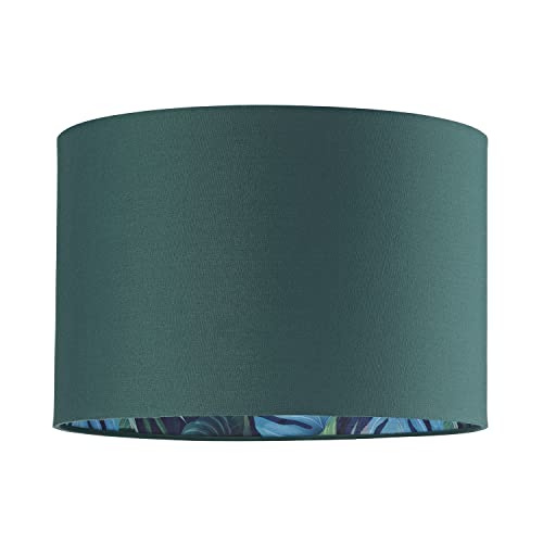 Stylish and Modern Emerald Forest Green Cotton Fabric Lamp Shade with Inner Jungle Palm Tree Print | for Pendant Table or Floor | 60w Maximum by Happy Homewares