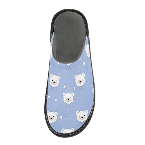 JUNZAN Cute Bears Blue Memory Foam Slippers for Women Men House Slippers for Bedroom Indoor2