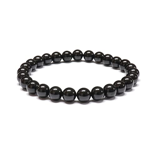 Bracelet en SPINELLE NOIRE de qualité A - Perles rondes de 6mm- Pierre naturelle - Bijou Artisanal (24cm)