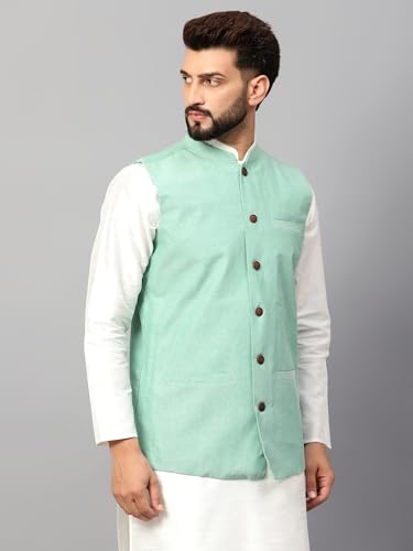 Image of LATEST CHIKAN Men's Traditional Cotton Solid Nehru Jacket /Waistcoat
