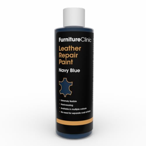 Image of Furniture Clinic Leather Repair Paint | 2-in-1 Seal and Color | Use on Scratches, Tears, and Holes in Car Seats, Furniture | Quick and Easy Leather Repair Kit for Furniture (Navy Blue, 250ml / 8.5oz)